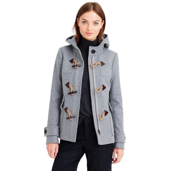 J. Crew Duffle Jacket Coat Melton Wool Peacoat Toggle Classic Nautical Gray 6 - Picture 1 of 13